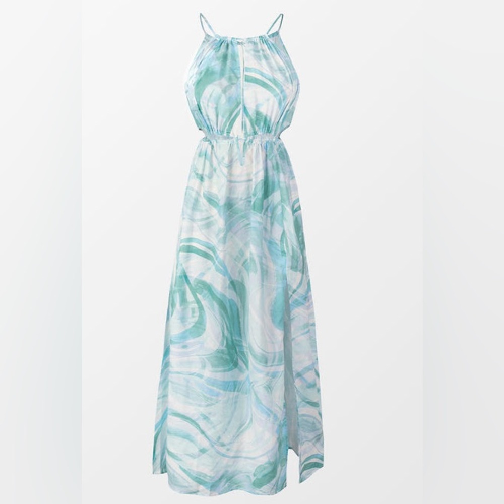 Taryn Marble Print Elastic Cut-out Waist Dress